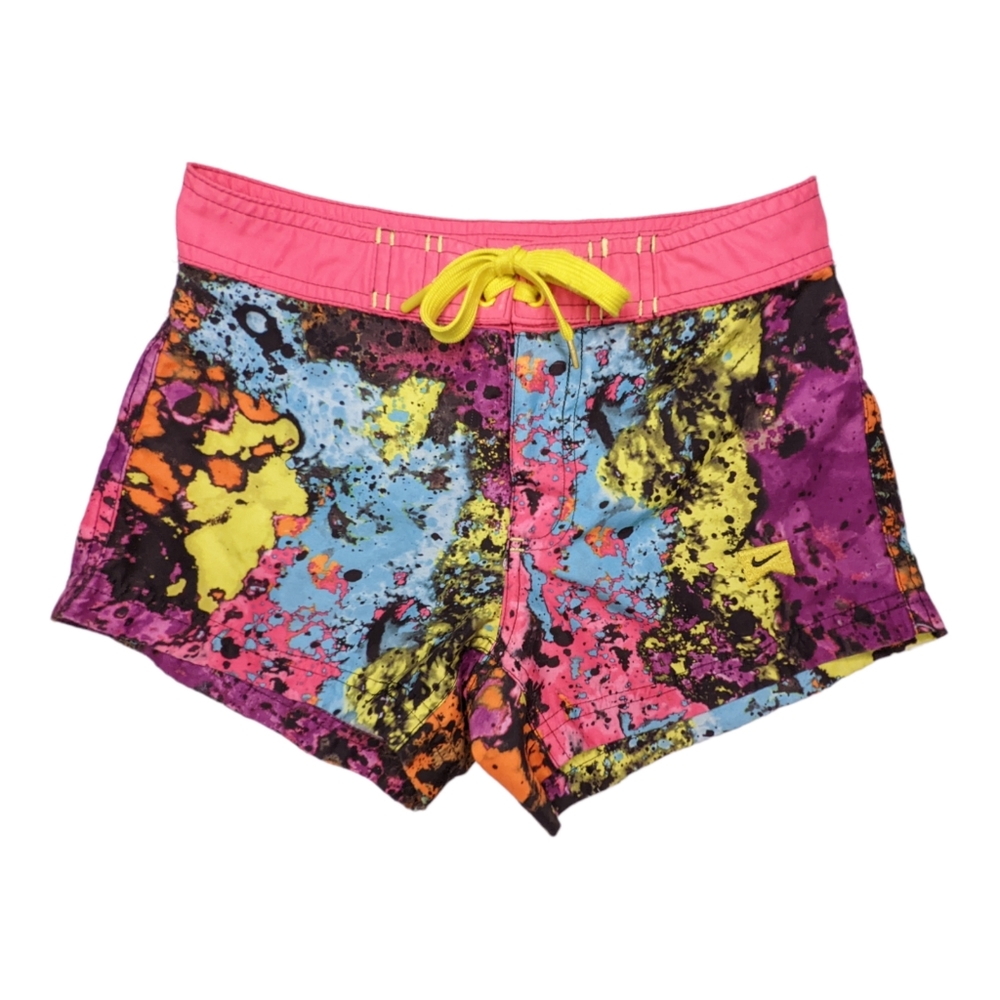 Nike Paint Splatter Running Shorts Girl's Small 8-10 Neon Pink Black Yellow